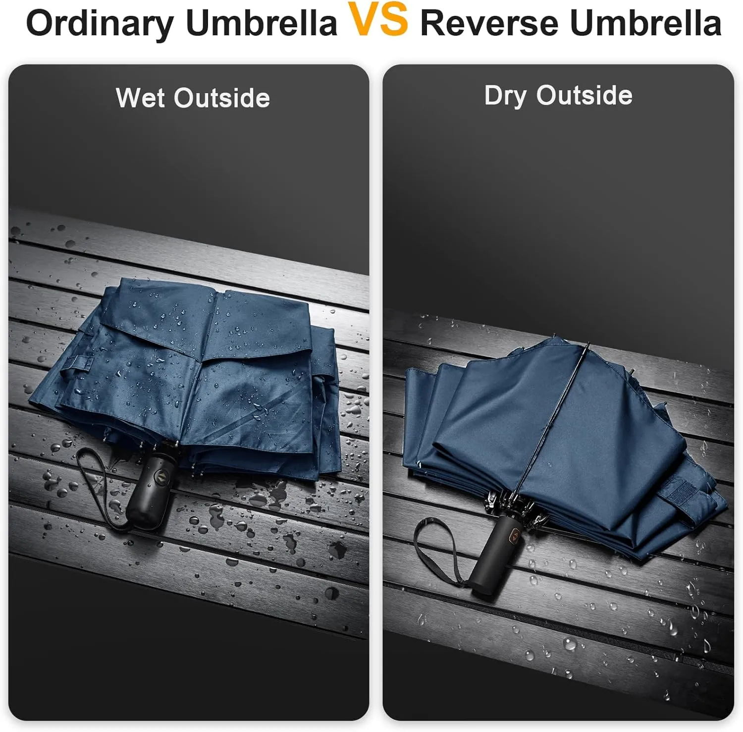 Prospo 46/62 Inch Large Travel Umbrellas for Rain Windproof, 10 Ribs Compact Reverse Folding Golf Umbrella, Double Canopy Automatic Open Close