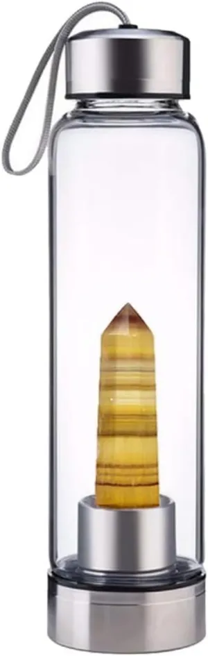 PROW Vitality Citrine Water Glass Bottle Natural Health Healing Home Office Sports Water Cup Purification Mind Inlay Energy Bar Drinking Water Bottle