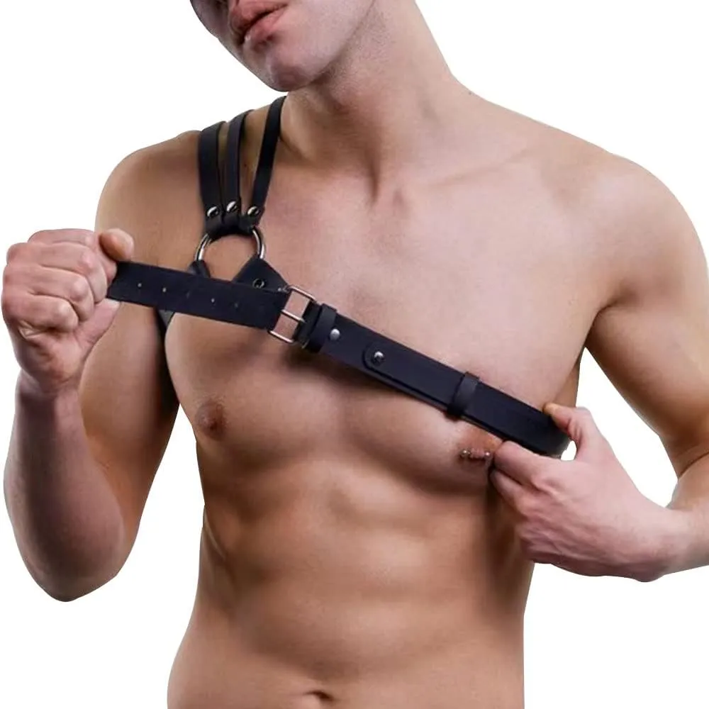 PU Leather Harness For Men Adjustable Buckle Body Chest Garter Belt Cosplay Nightclub Sexy Punk Chest Belt Clubwear