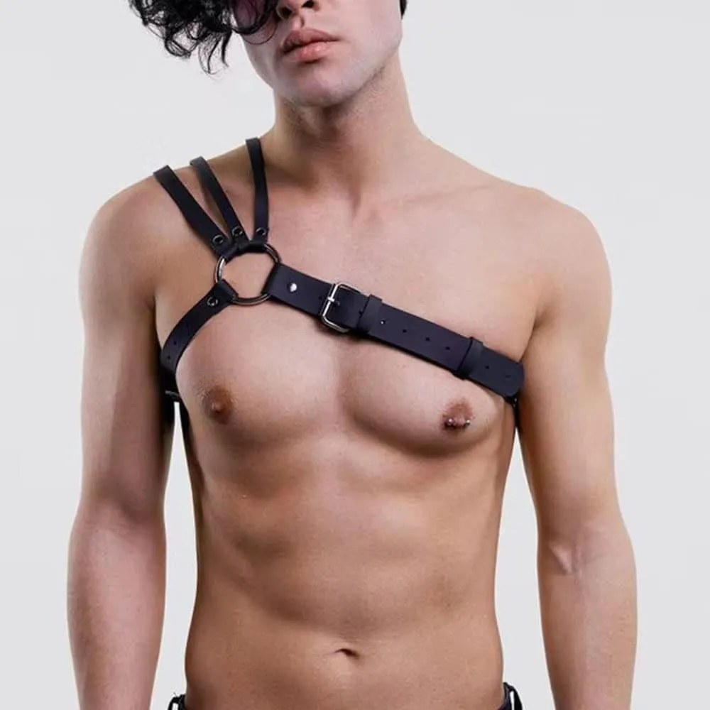 PU Leather Harness For Men Adjustable Buckle Body Chest Garter Belt Cosplay Nightclub Sexy Punk Chest Belt Clubwear
