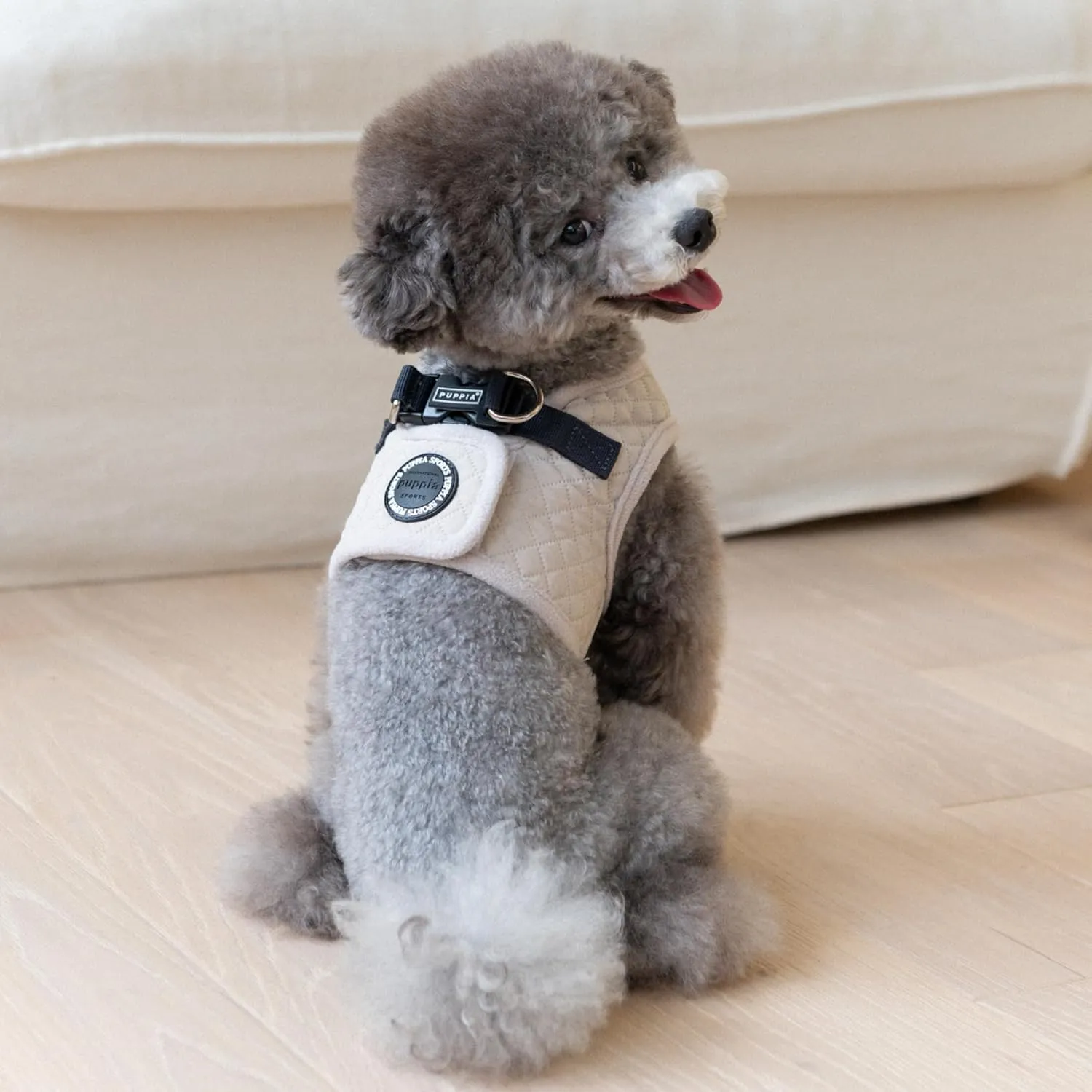 Puppia Irvin Vest Dog Harness Step-in Warm Winter Diamond Pattern for Small and Medium Dog, Cream, Medium