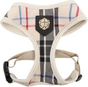 puppia Junior Over-The-Head Dog Harness Checkered Pattern No Choke No Pull Adjustable Chest Belt Walking Training for Small and Medium Dog, Medium, Beige