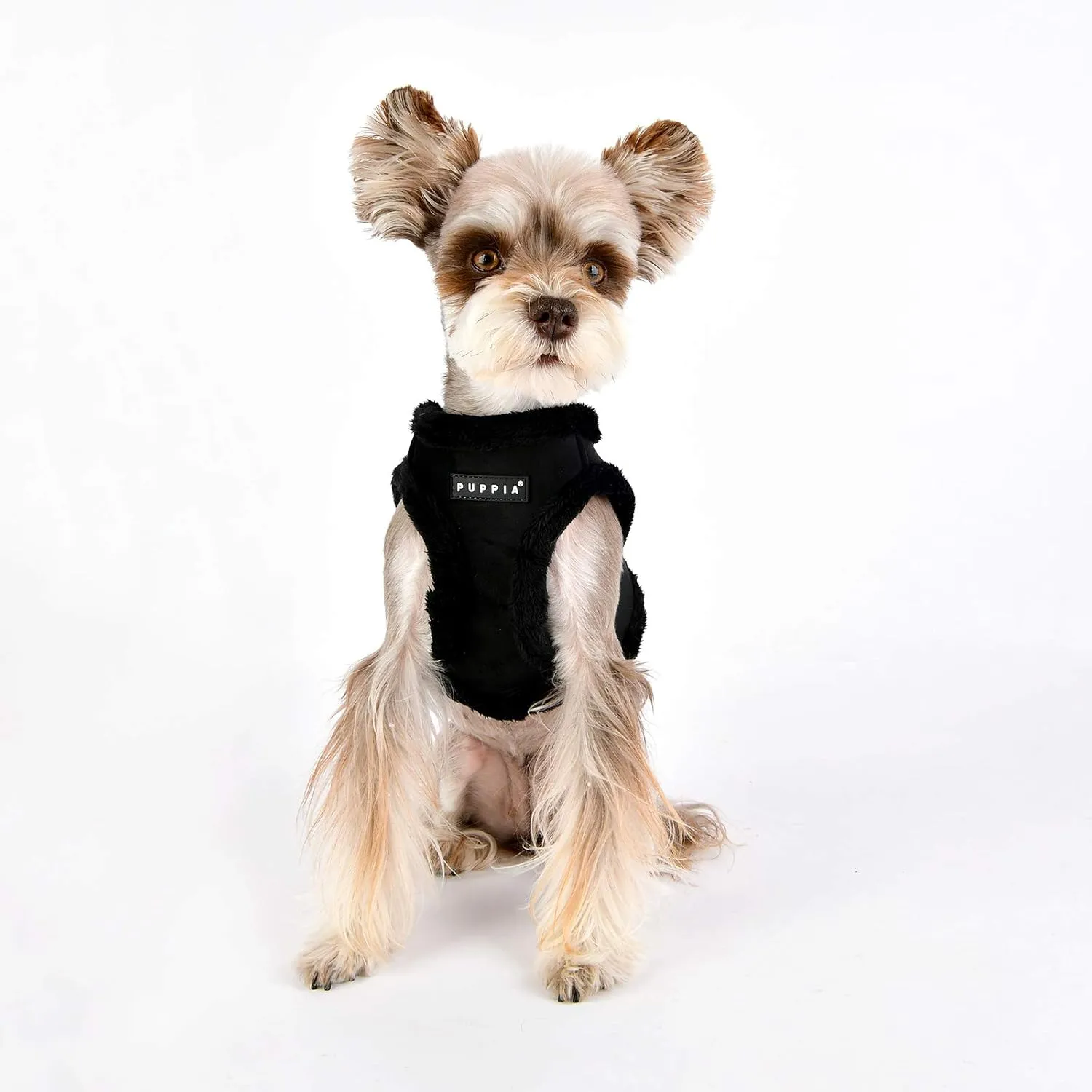 Puppia Terry Vest Dog Harness Step-in Winter Suede Warm No Choke No Pull Training Walking for Small and Medium Dog, Black, Large