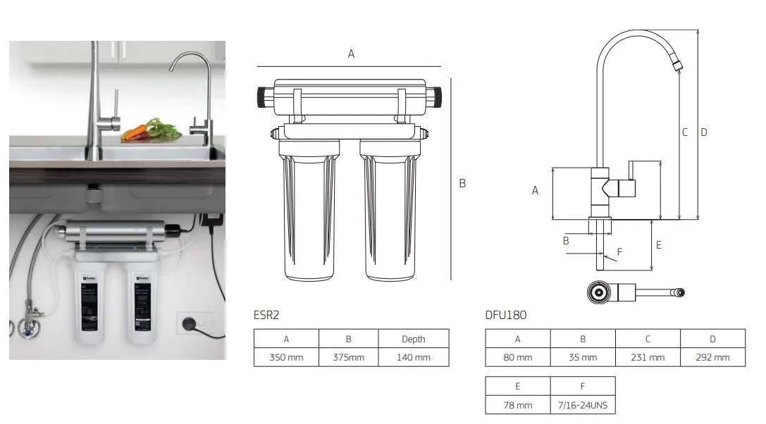 Puretec Ecotrol ESR2 Undersink UV Water Filter System with Faucet (8 LPM)