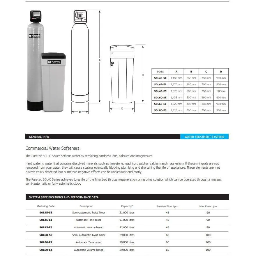 Puretec SOL-C Commercial Water Softner
