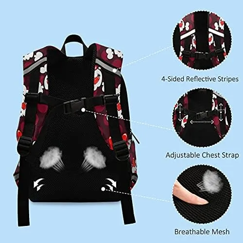 QUGRL Cute Skull Hearts Toddler Backpack Kids Red Bow Tie Kindergarten Schoolbag Preschool Nursery Travel Bag with Safety Leash Harness for Baby Boys Girls 3-8 Years