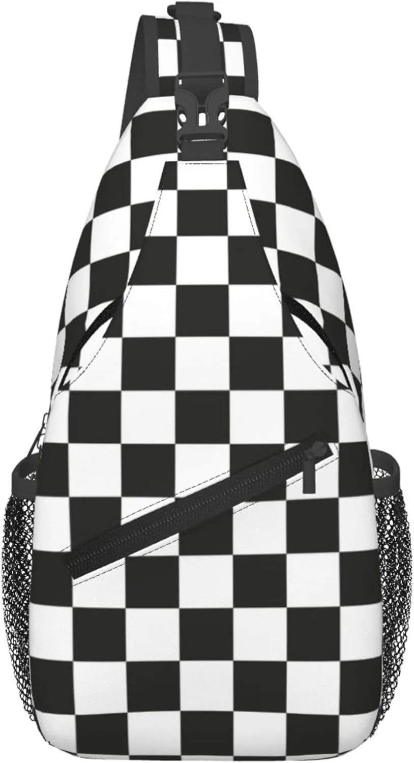Race Flag Black White Checkered Crossbody bags for women Men Sling Bag Travel Chest Backpack Leisure Sports Outdoor Running Hiking