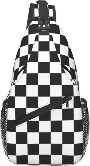 Race Flag Black White Checkered Crossbody bags for women Men Sling Bag Travel Chest Backpack Leisure Sports Outdoor Running Hiking