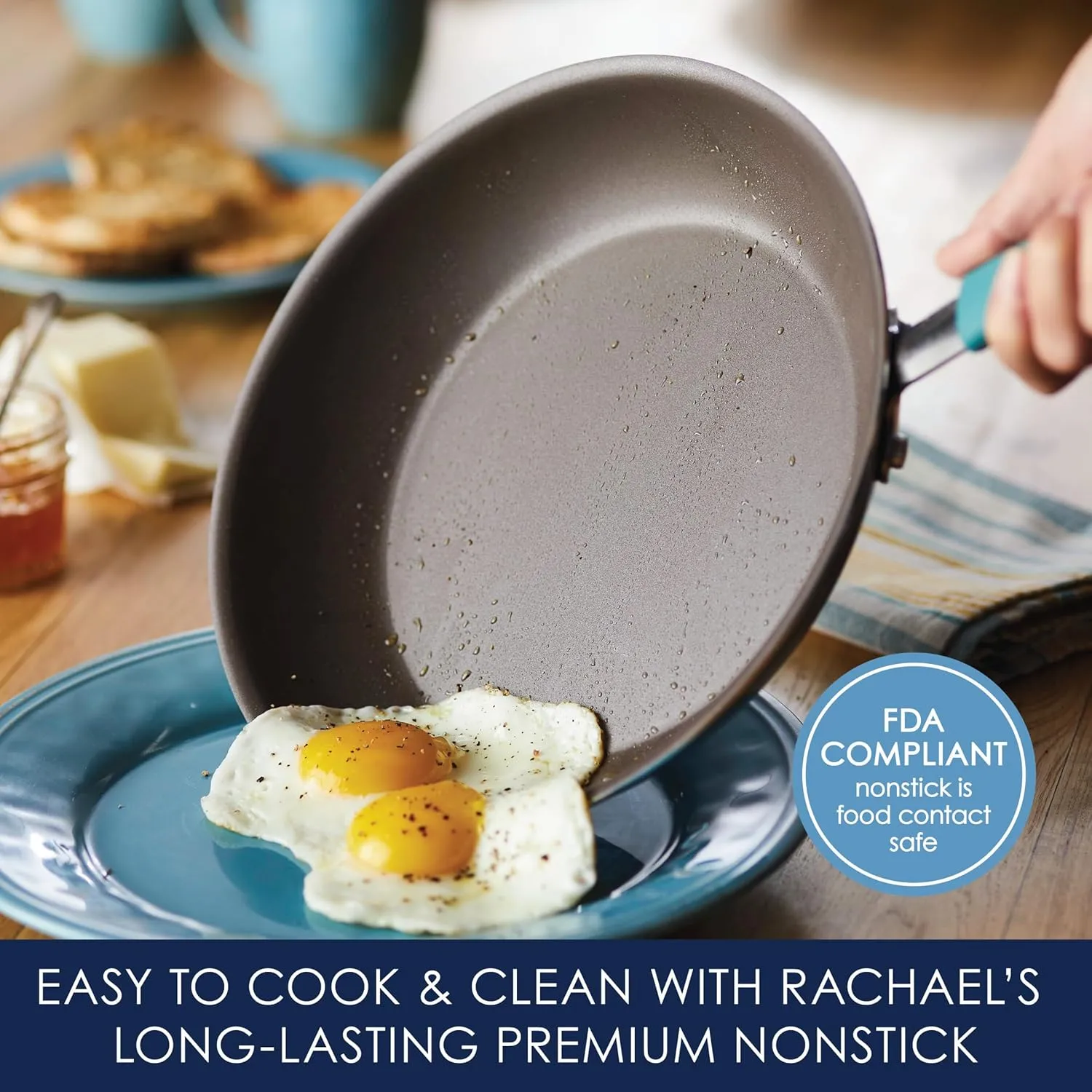Rachael Ray Cucina Nonstick Cookware/Pots and Pans Set, 10 Piece - Agave Blue