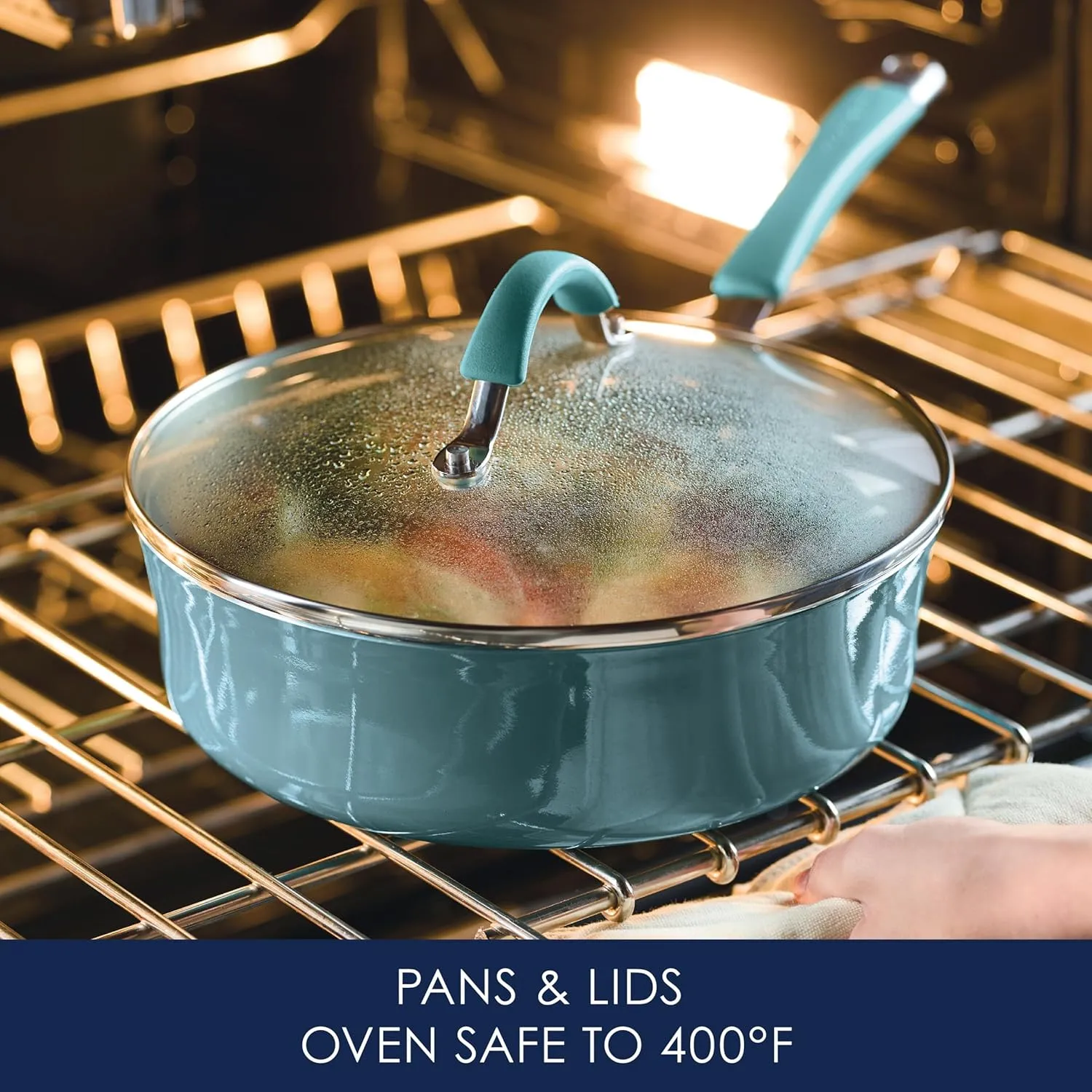 Rachael Ray Cucina Nonstick Cookware/Pots and Pans Set, 10 Piece - Agave Blue