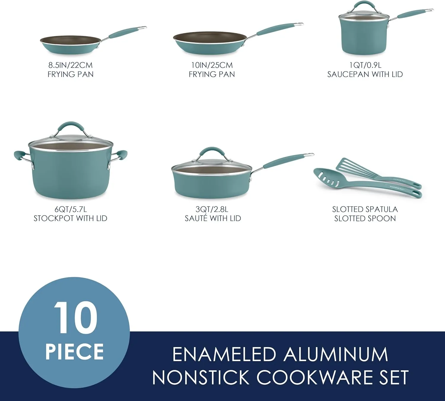 Rachael Ray Cucina Nonstick Cookware/Pots and Pans Set, 10 Piece - Agave Blue