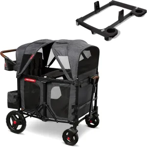 Radio Flyer Voya XT Quad Stroller Wagon and Britax, Nuna, Cybex Car Seat Adapter Bundle, 4-Seater Collapsible Wagon with Tall Sides and Adjustable Canopies, Gray