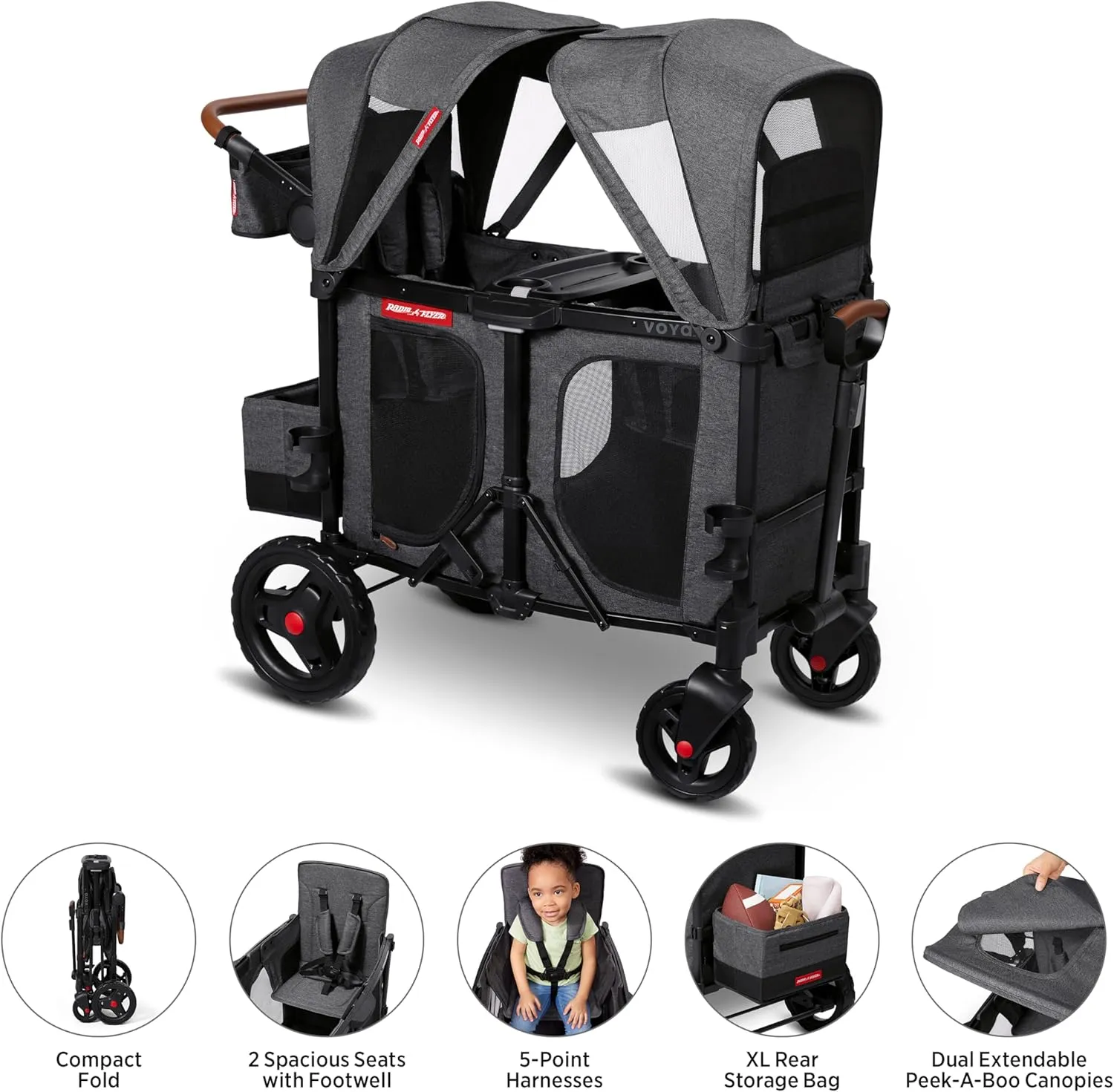 Radio Flyer Voya XT Stroller Wagon, 2 Seater Wagon Stroller for Kids, Baby Stroller Wagon