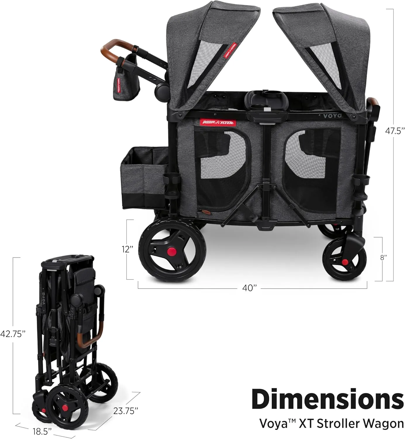 Radio Flyer Voya XT Stroller Wagon, 2 Seater Wagon Stroller for Kids, Baby Stroller Wagon