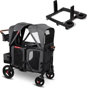 Radio Flyer Voya XT Stroller Wagon and Britax, Nuna, Cybex Car Seat Adapter Bundle, 2-Seater Collapsible Wagon with Tall Sides and Adjustable Canopies, Gray