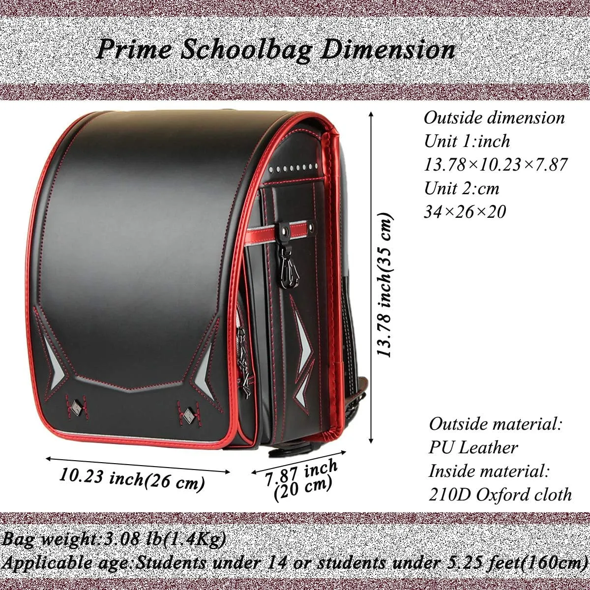 randoseru girls backpack japanese school bag Premium fabric send gift, Black-red649, 10.23 × 7.87 ×13.78 inch