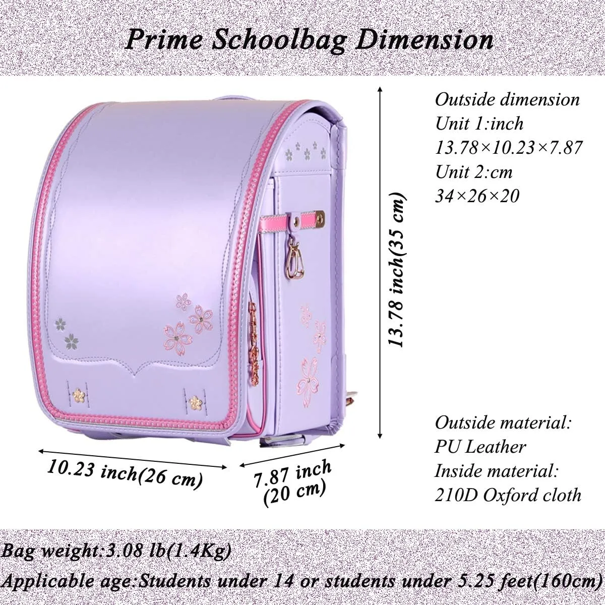 randoseru purple backpack japanese school bag Premium fabric send gift