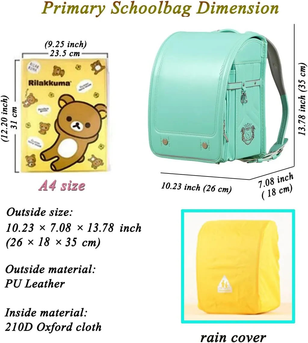 Randoseru Ransel backpack automatic Japanese school bag boys girls leather light weight Rain Cover(Green)
