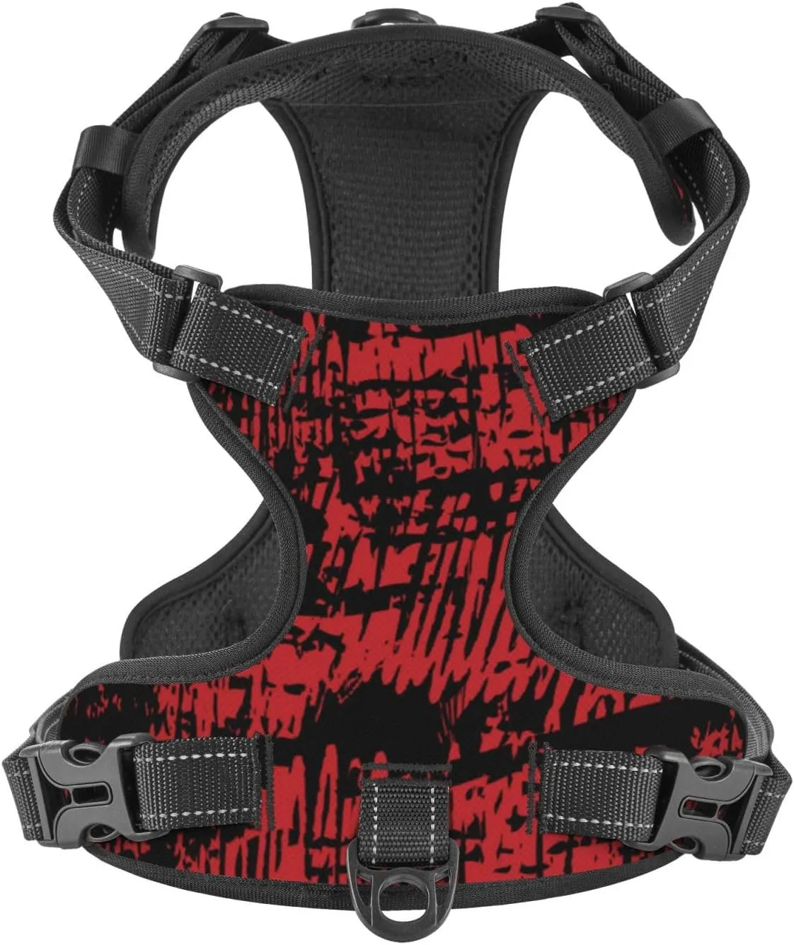 Red Ink Splash Background Print No Pull Dog Harness, Adjustable Reflective Pet Harness No-Choke Pet Vest with 2 Leash Clips   1 Pet Leash for Small to Large Dogs