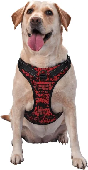 Red Ink Splash Background Print No Pull Dog Harness, Adjustable Reflective Pet Harness No-Choke Pet Vest with 2 Leash Clips   1 Pet Leash for Small to Large Dogs