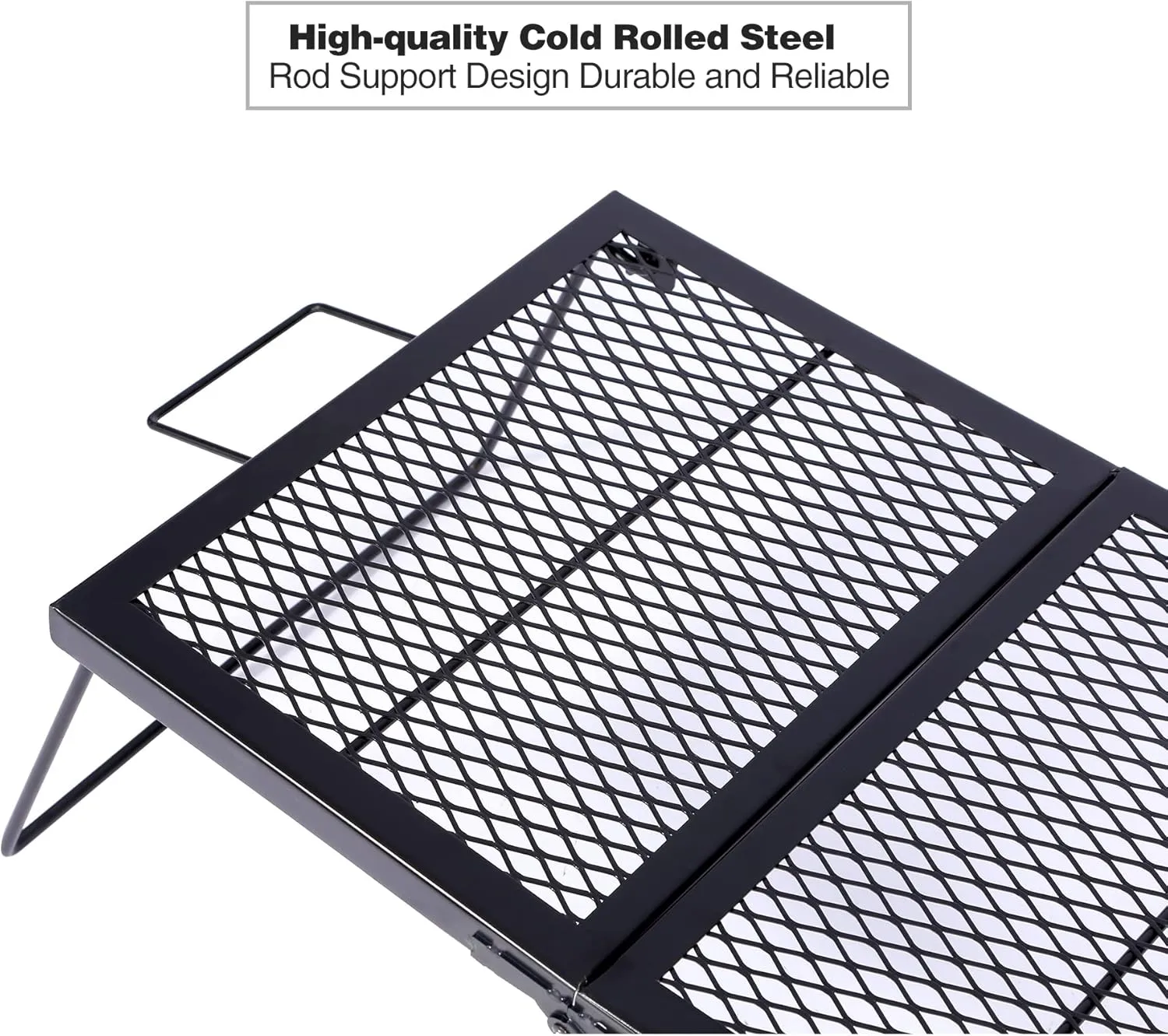 REDCAMP Folding Campfire Grill Heavy Duty Steel Grate, Portable Over Fire Camp Grill for Outdoor Open Flame Cooking Large