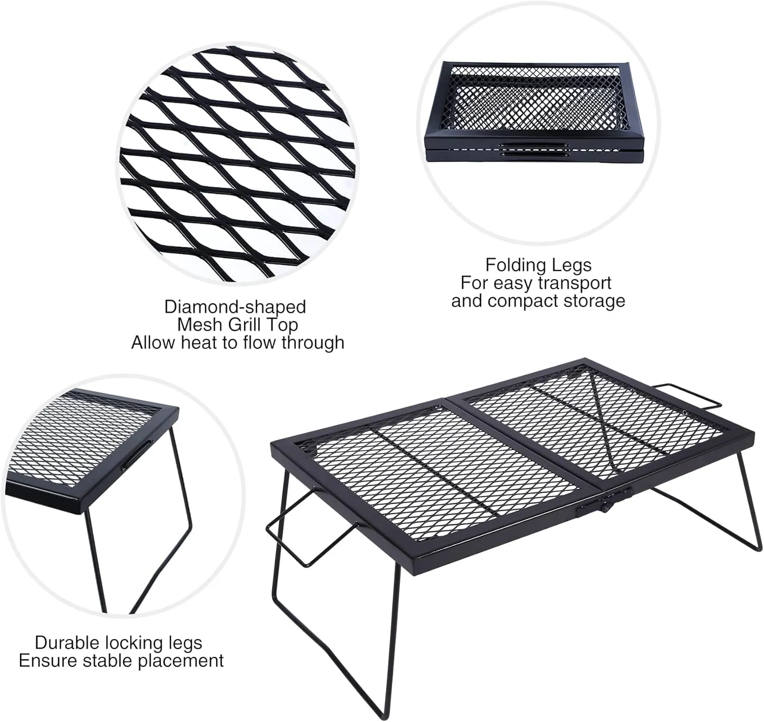 REDCAMP Folding Campfire Grill Heavy Duty Steel Grate, Portable Over Fire Camp Grill for Outdoor Open Flame Cooking Large