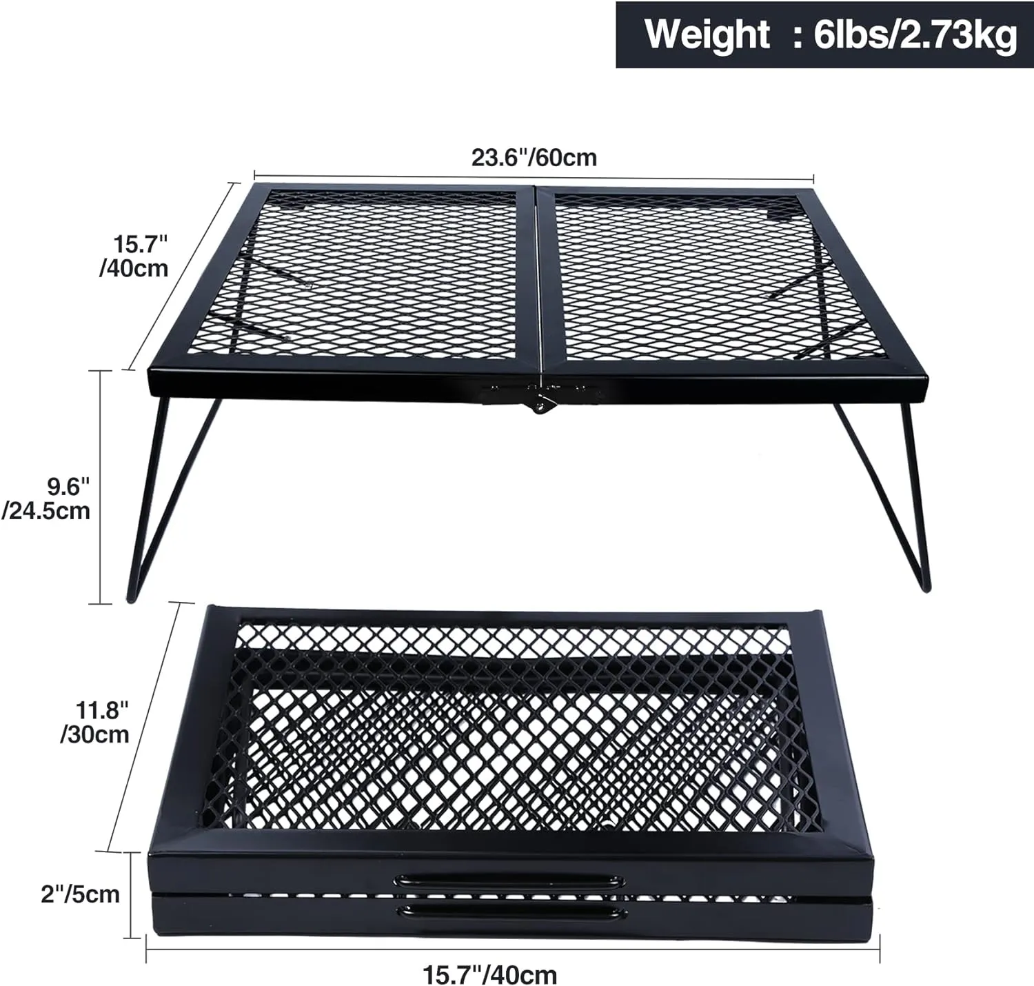 REDCAMP Folding Campfire Grill Heavy Duty Steel Grate, Portable Over Fire Camp Grill for Outdoor Open Flame Cooking Large