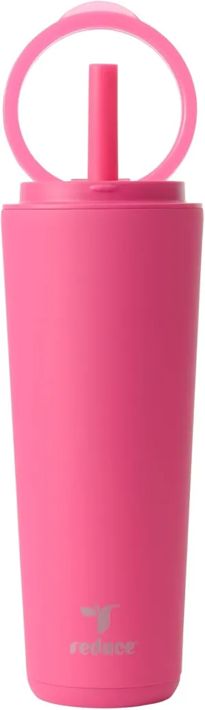 REDUCE Halo 24 oz Stainless Steel Vacuum Insulated Tumbler - Spill Proof Travel Mug with Flip Handle Lid - Keeps Drinks Cold for 32 Hrs - Dishwasher Safe - Cupholder Friendly - Dragonfruit