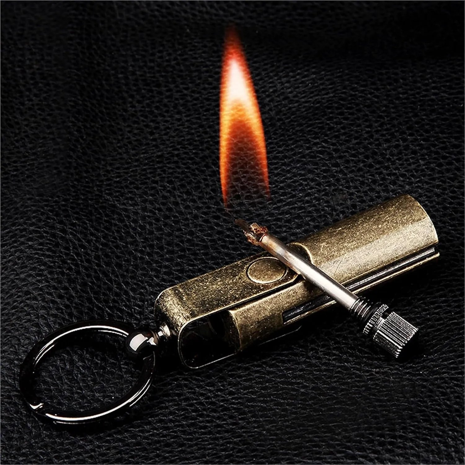 Retro kerosene lighter, portable waist hanging keychain outdoor camping permanent survival lighter, reusable waterproof match lighter, suitable for outdoor camping survival campfire candle(B)