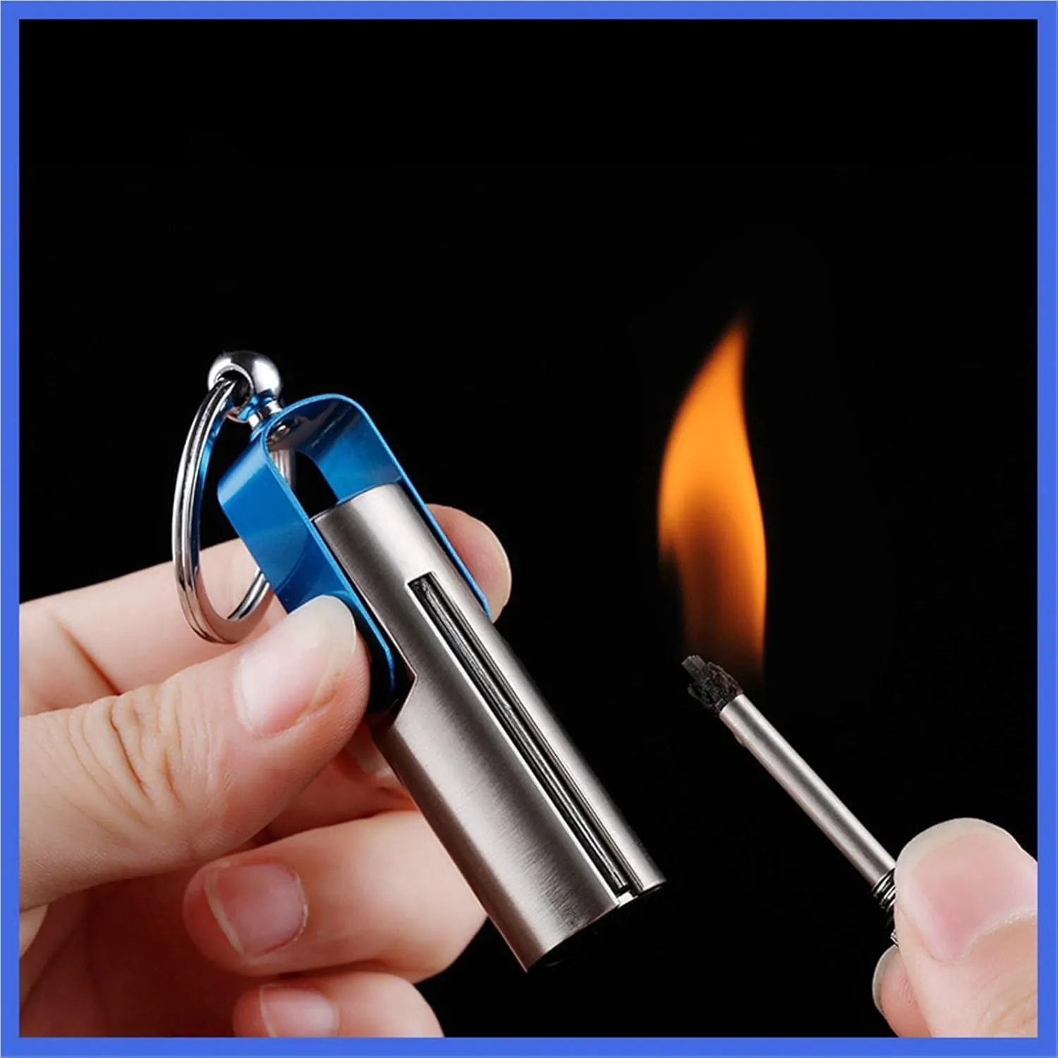 Retro kerosene lighter, portable waist hanging keychain outdoor camping permanent survival lighter, reusable waterproof match lighter, suitable for outdoor camping survival campfire candle(B)