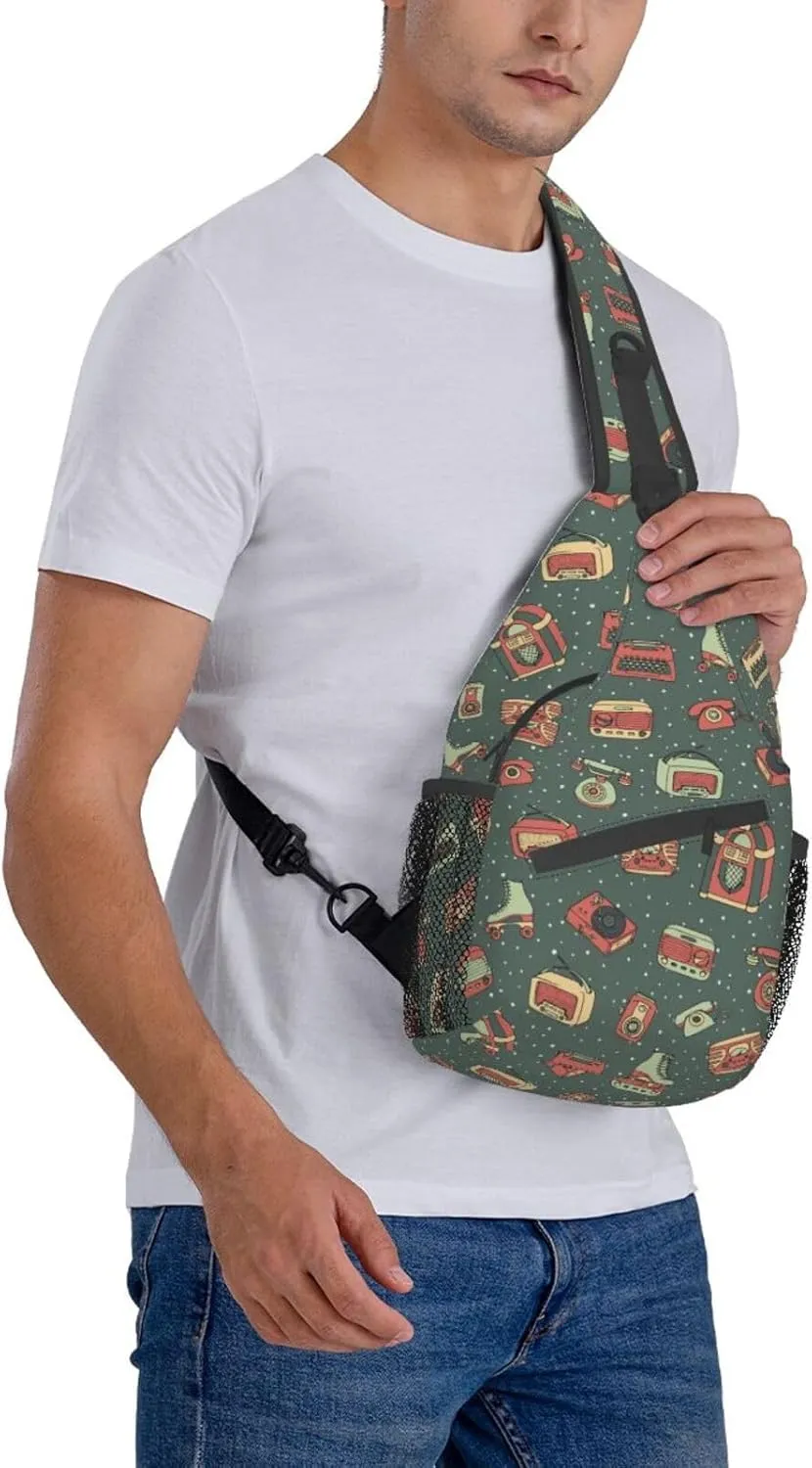 Retro Recorders Shoulder Bag Cassettes Sling Backpack Daypack Casual Backpack Hiking Bag Retro Backpack Bag