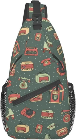 Retro Recorders Shoulder Bag Cassettes Sling Backpack Daypack Casual Backpack Hiking Bag Retro Backpack Bag