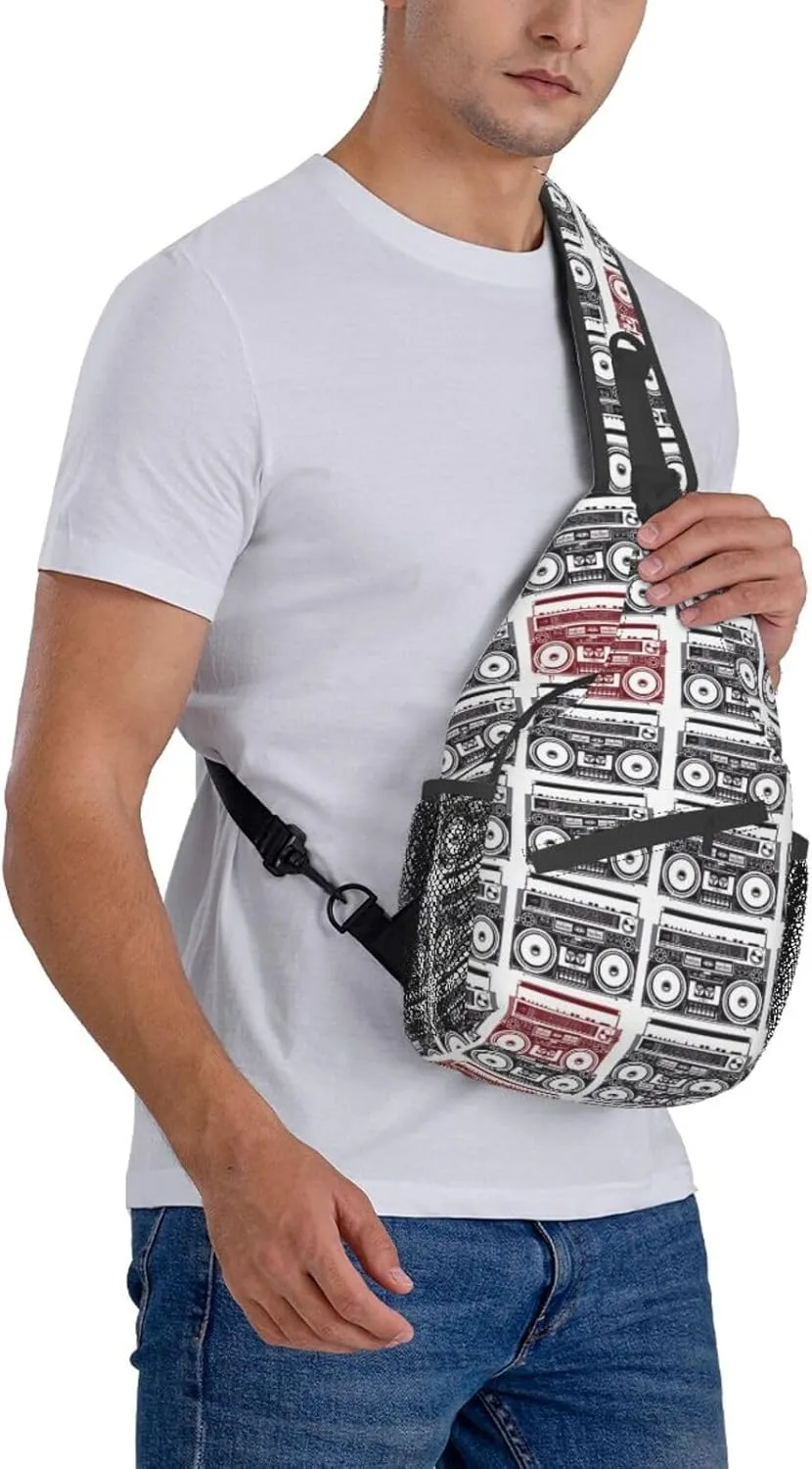 Retro Recorders Shoulder Bag Cassettes Sling Backpack Daypack Casual Backpack Hiking Bag Retro Backpack Bag
