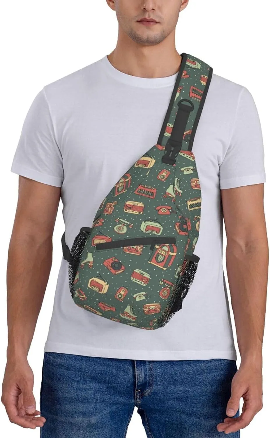 Retro Recorders Shoulder Bag Cassettes Sling Backpack Daypack Casual Backpack Hiking Bag Retro Backpack Bag
