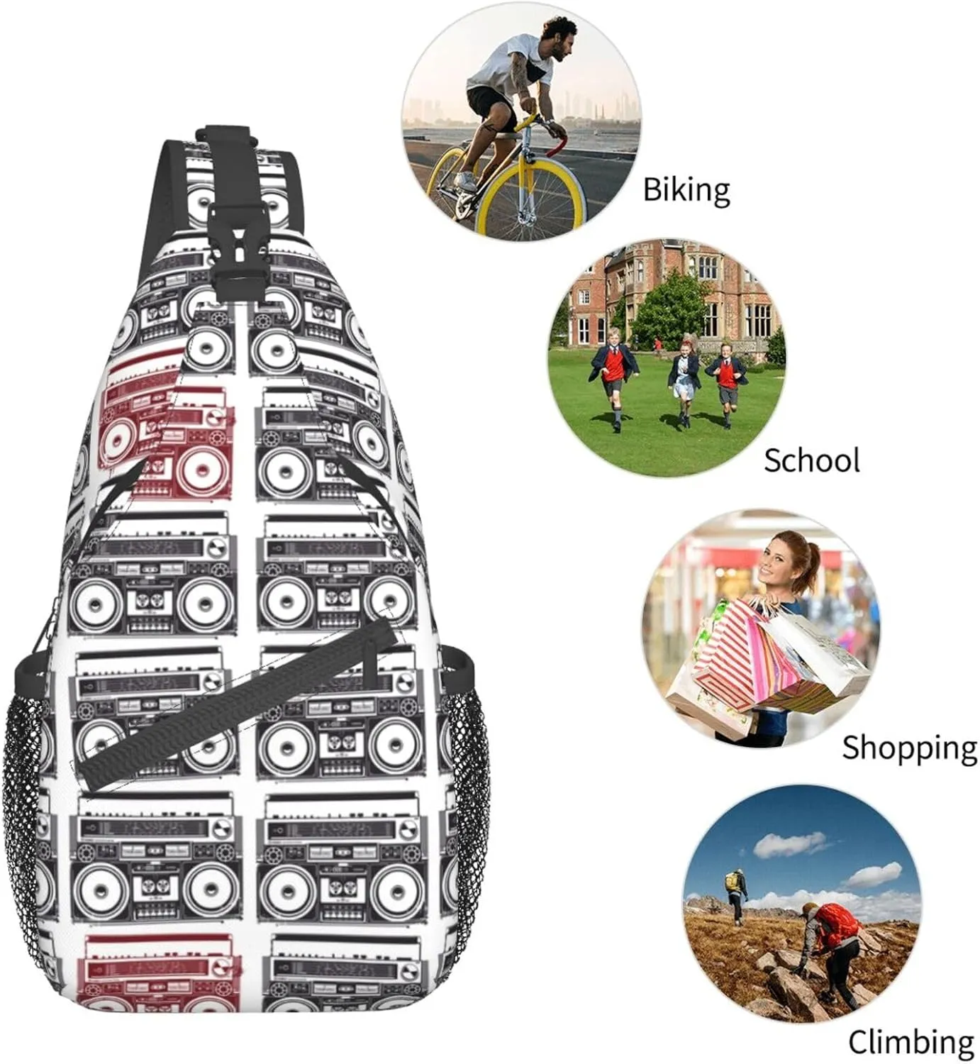 Retro Recorders Shoulder Bag Cassettes Sling Backpack Daypack Casual Backpack Hiking Bag Retro Backpack Bag