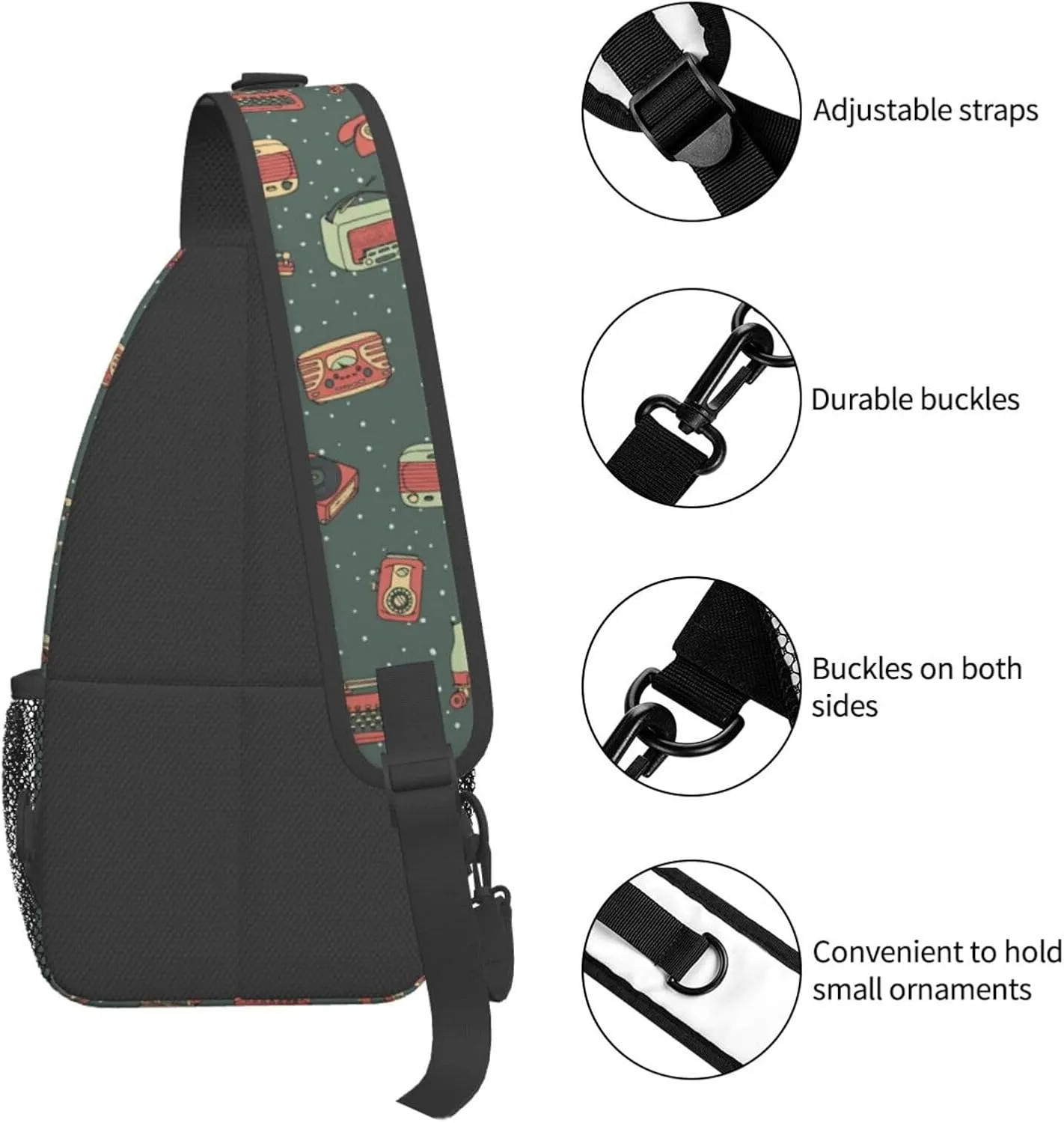 Retro Recorders Shoulder Bag Cassettes Sling Backpack Daypack Casual Backpack Hiking Bag Retro Backpack Bag