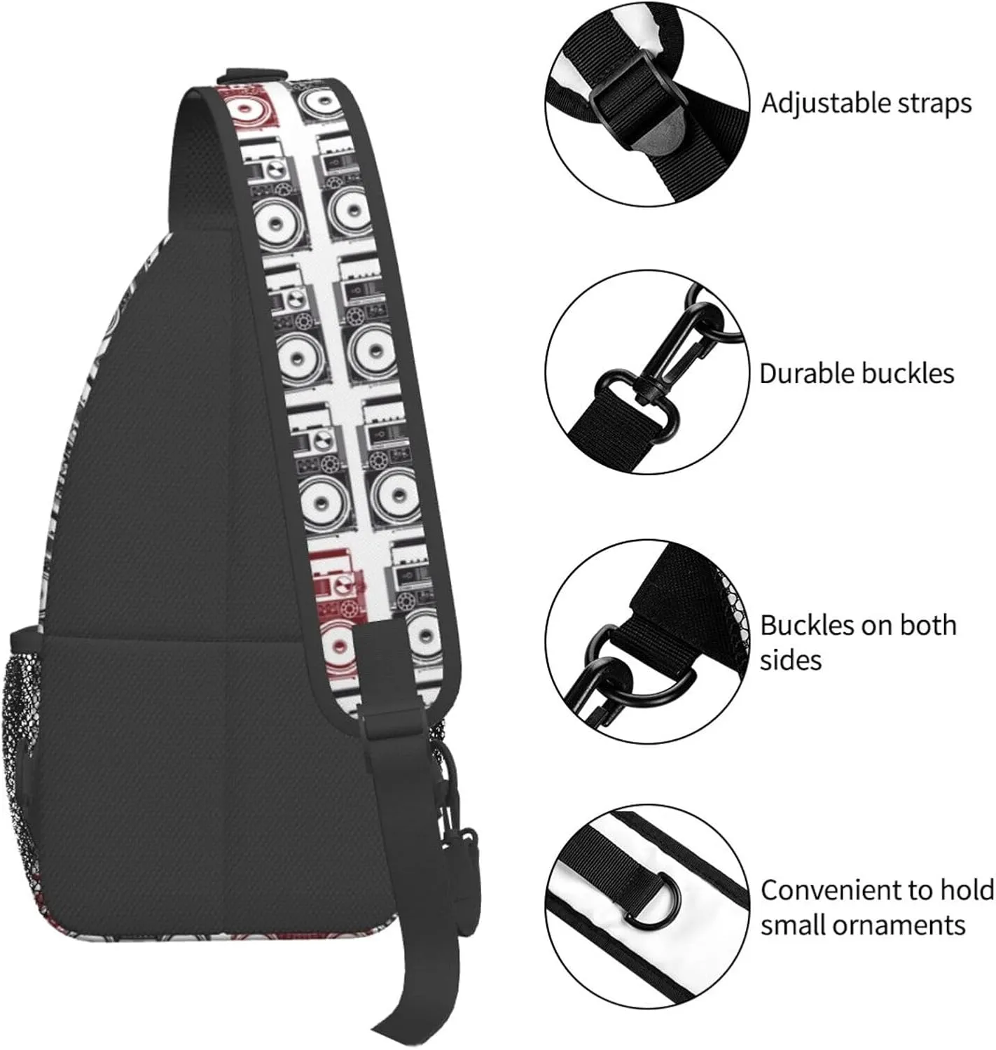 Retro Recorders Shoulder Bag Cassettes Sling Backpack Daypack Casual Backpack Hiking Bag Retro Backpack Bag
