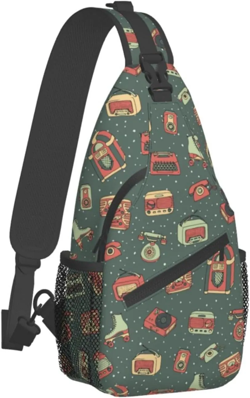 Retro Recorders Shoulder Bag Cassettes Sling Backpack Daypack Casual Backpack Hiking Bag Retro Backpack Bag