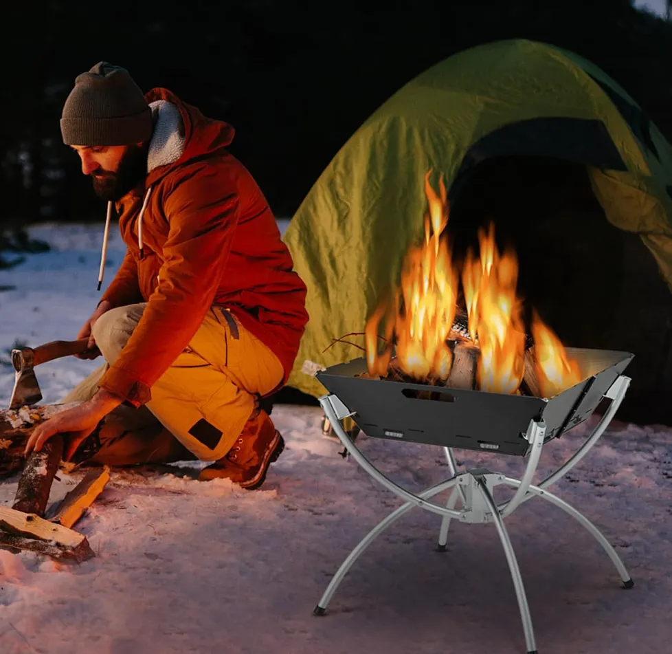 Rever Living Camping Campfire BBQ Grill, 3-in-1 Portable Firewood Charcoal Fire Pit