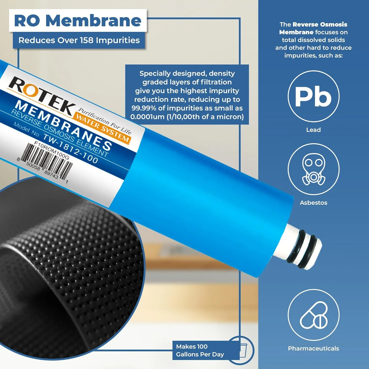 Reverse Osmosis Alkaline pH  Water Filter Set | 20 Replacement Water Filters with 100 GDP Membrane | 2 Year Supply | Under Sink RO Water Filter | PP, GAC, CTO, ROM, PC, ALK | Universal 10 Inch Size
