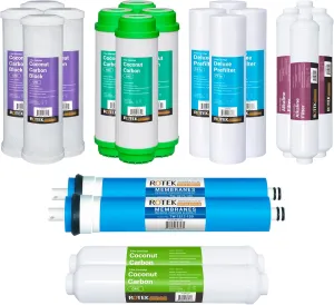 Reverse Osmosis Alkaline pH  Water Filter Set | 20 Replacement Water Filters with 100 GDP Membrane | 2 Year Supply | Under Sink RO Water Filter | PP, GAC, CTO, ROM, PC, ALK | Universal 10 Inch Size