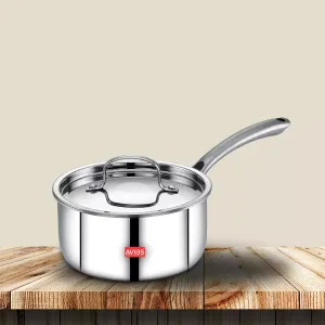 Riara Premium Stainless Steel Triply Saucepan With Steel Lid | Stay Cool Handles | 2.5 Mm Thickness | Induction Base | 1.10 L/1.5 L /2.25 L