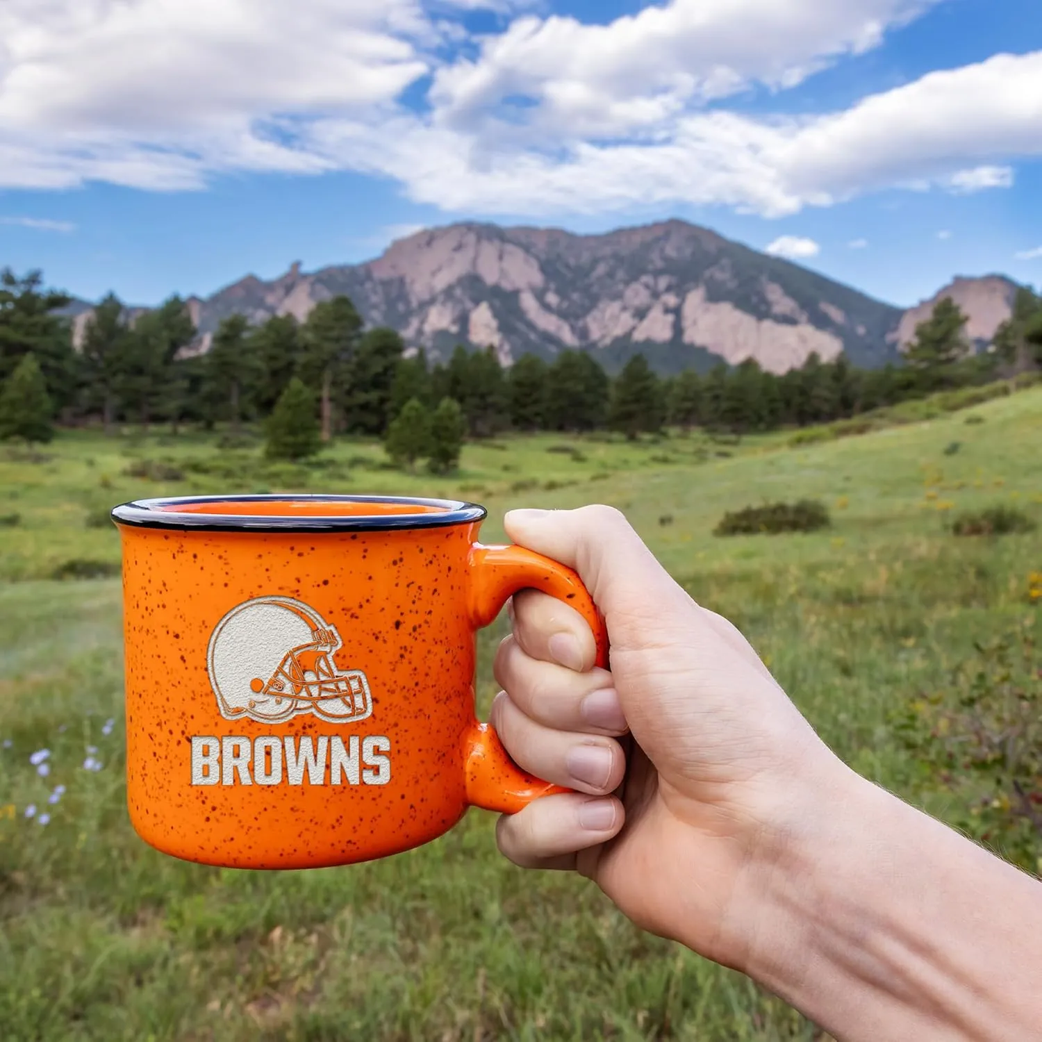 Rico Industries NFL Football Speckle 12oz Laser Engraved Campfire Ceramic Mug