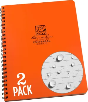 Rite in the Rain Weatherproof Side Spiral Notebook, 6.625" x 8.5", Orange Cover, Universal Pattern, 2 Pack (No. OR73-LGL2)