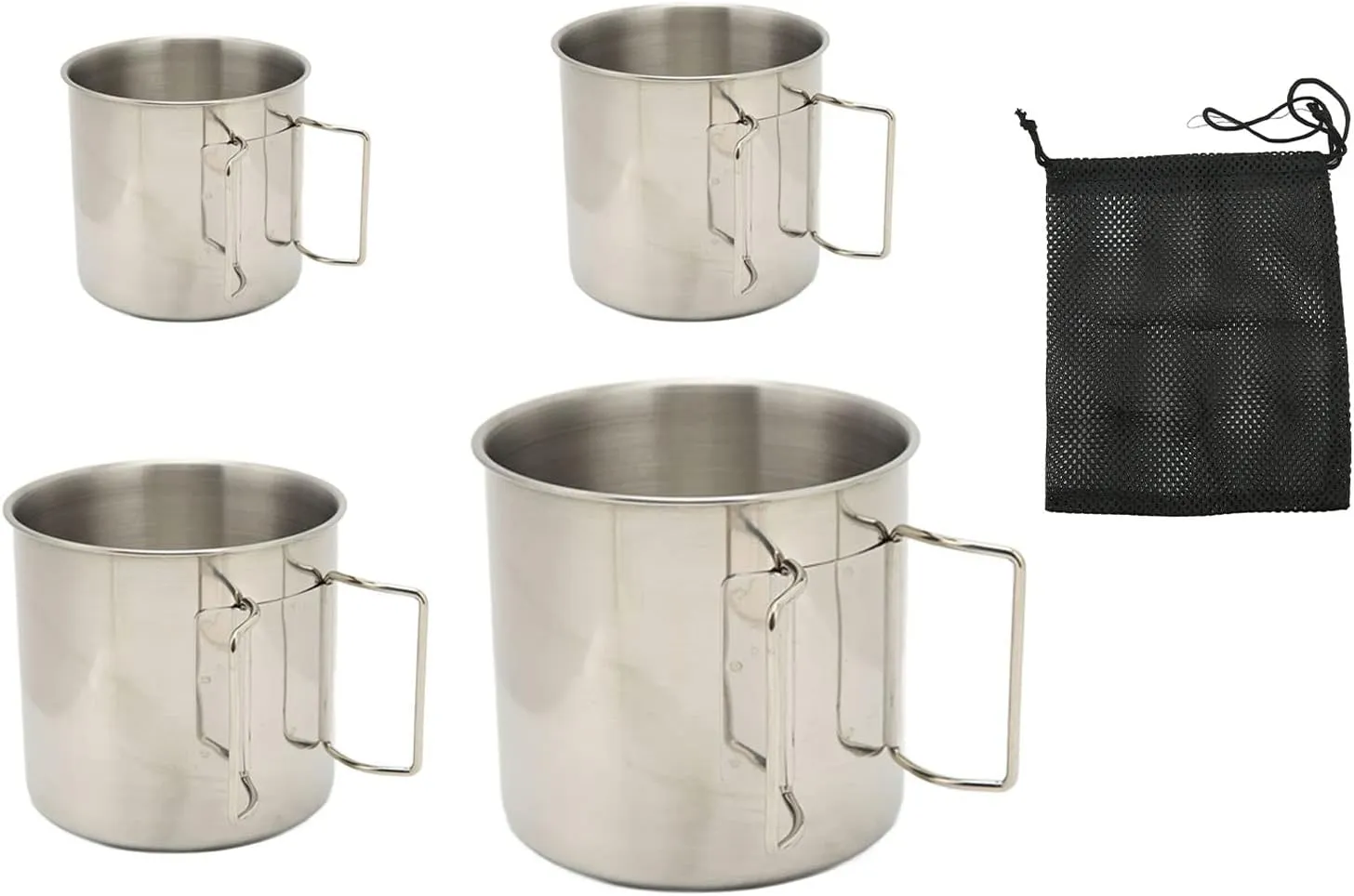 Robust Stainless Steel Camping Mugs with Foldable Handles - Ideal for Campfires Hiking and Backpacking Four Sizes for Versatile Use