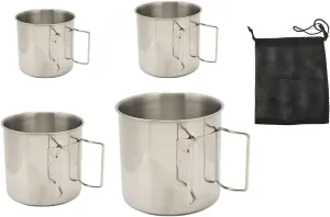 Robust Stainless Steel Camping Mugs with Foldable Handles - Ideal for Campfires Hiking and Backpacking Four Sizes for Versatile Use