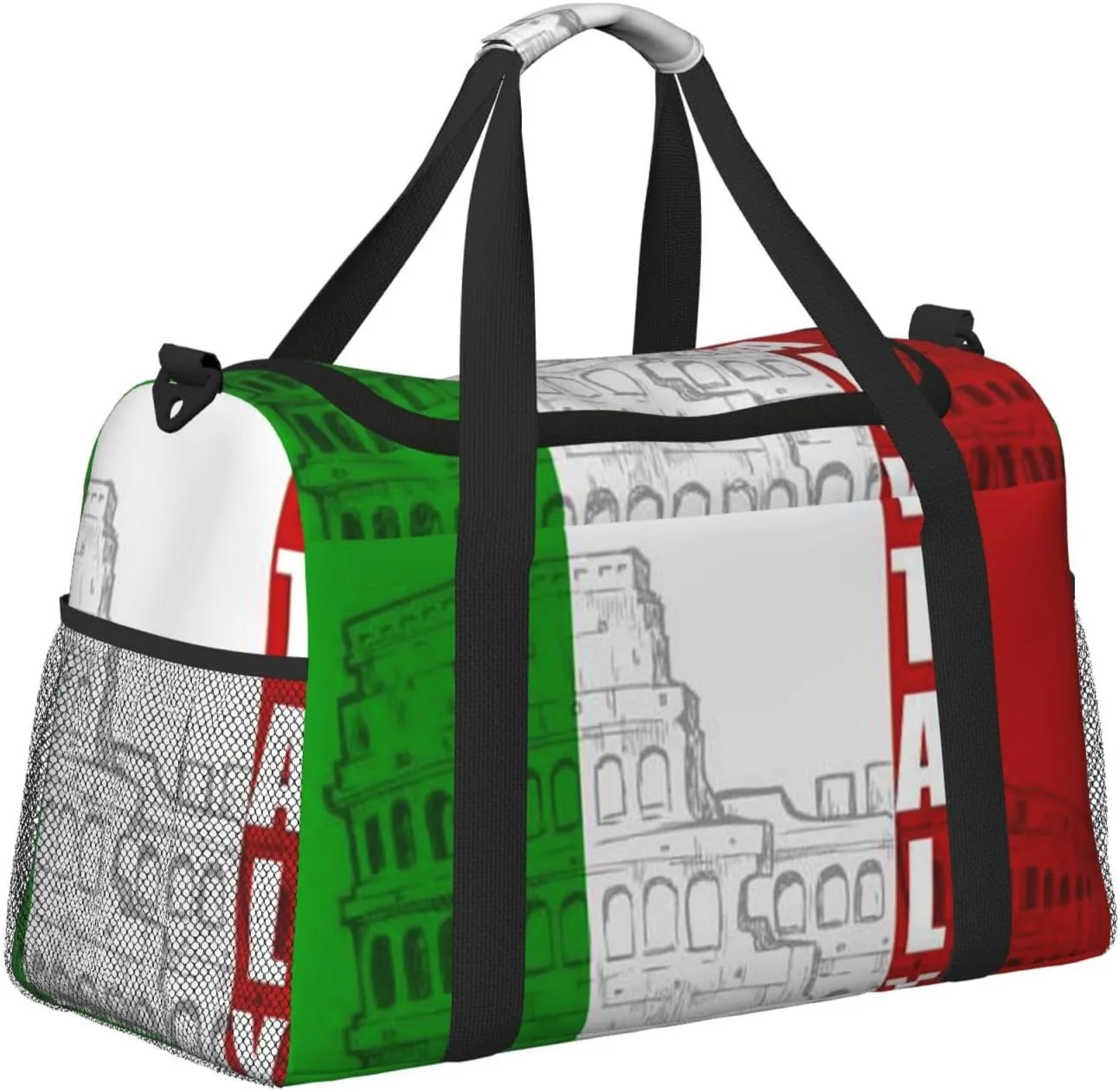 Roman Colosseum Italian Flag Print Hand Travel Bag Large Capacity Slung Bag For Long-Distance Travel, Weekend Trips, And Outdoor Activities