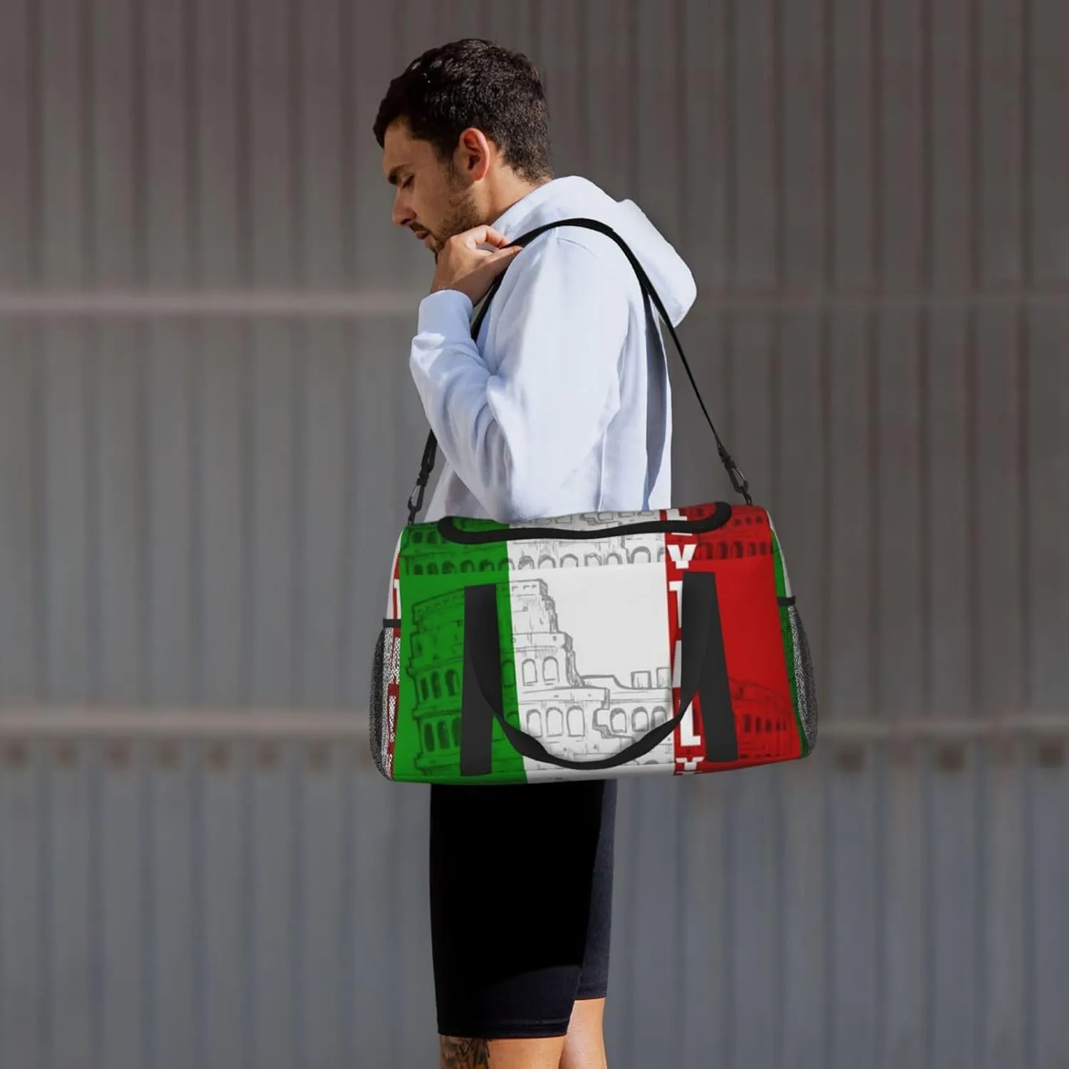 Roman Colosseum Italian Flag Print Hand Travel Bag Large Capacity Slung Bag For Long-Distance Travel, Weekend Trips, And Outdoor Activities