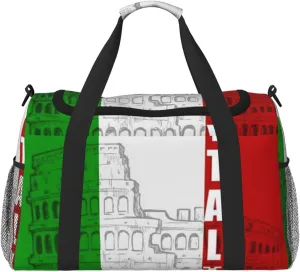 Roman Colosseum Italian Flag Print Hand Travel Bag Large Capacity Slung Bag For Long-Distance Travel, Weekend Trips, And Outdoor Activities