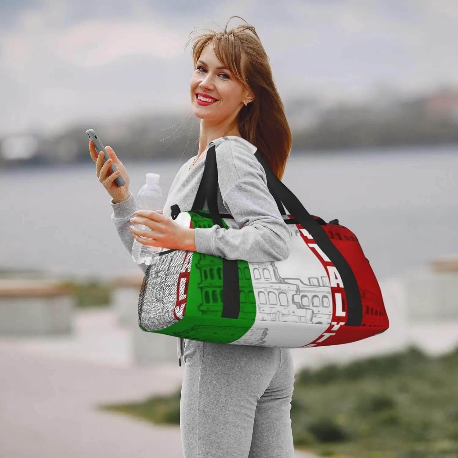Roman Colosseum Italian Flag Print Hand Travel Bag Large Capacity Slung Bag For Long-Distance Travel, Weekend Trips, And Outdoor Activities